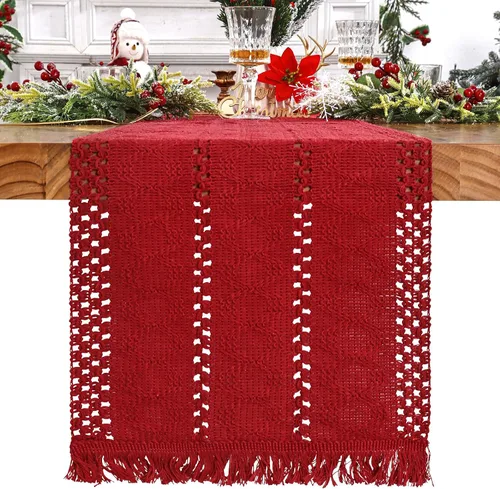 Miniatura 12 de Camino de mesa de macramé, color beige crema, bohemio, con borlas, camino de mesa de algodón tejido a mano, camino de mesa rústico para cocina