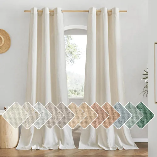Miniatura 19 de NICETOWN Cortinas de lino natural con textura de lino para dormitorio, mezcla de lino rústica con ojales en la parte superior, semitransparentes