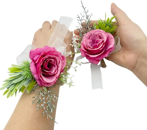 Miniatura 6 de Rikyo Juego de 2 ramilletes de muñeca de flores de rosas y flores de seda para novia y novio, decoración de pasteles y fiestas (verde negruzco)