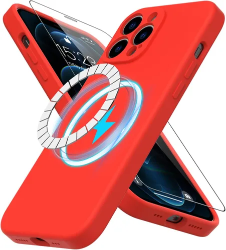 Miniatura 36 de DEENAKIN Funda magnética de silicona para iPhone 12 Pro con protector de pantalla, compatible con MagSafe, protección de cámara, funda protectora