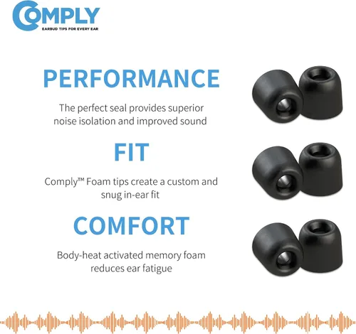 Miniatura 2 de Comply Almohadillas para oído de espuma Premium - almohadillas aislamiento T-100 (Negro, 3 pares, tamaño grande) S Negro