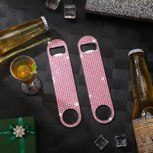 Miniatura 3 de Didaey Abrebotellas plano con purpurina, 4 unidades, acero inoxidable, barra de cerveza, barman clave, amigos, abridor de cerveza con diamantes
