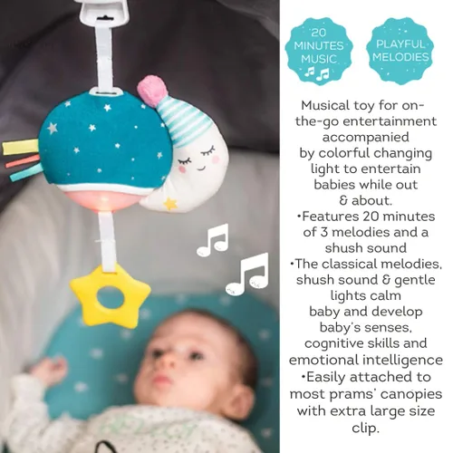 Miniatura 6 de Taf Toys Mini luna musical, juguete para bebés con música colgante y luces para llevar, compañero de viaje para padres y bebés, calma al bebé