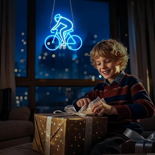 Miniatura 6 de CoolGift Mart Letrero de neón para bicicleta, decoración de pared definitiva para entusiastas del deporte, luz LED regulable para dormitorio, sala