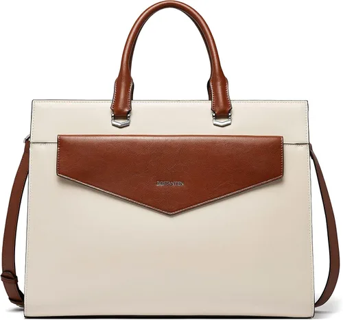Miniatura 8 de BOSTANTEN Maletín para mujer con bolso para laptop de 15.6 pulgadas, bolso de mano de cuero genuino para el trabajo, color beige