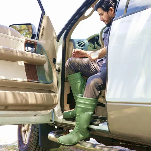 Miniatura 6 de HISEA Botas de lluvia para hombre con vástago de acero, calzado protector de goma impermeable, botas de lluvia de PVC sin costuras, botas de trabajo