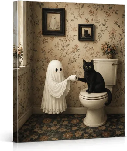 Miniatura 40 de QPVXSST Arte de Pared Interesante de Fantasma de Halloween para Baño, Póster Impreso en Lienzo de Estilo Gótico, Decoración de Baño con Diseño