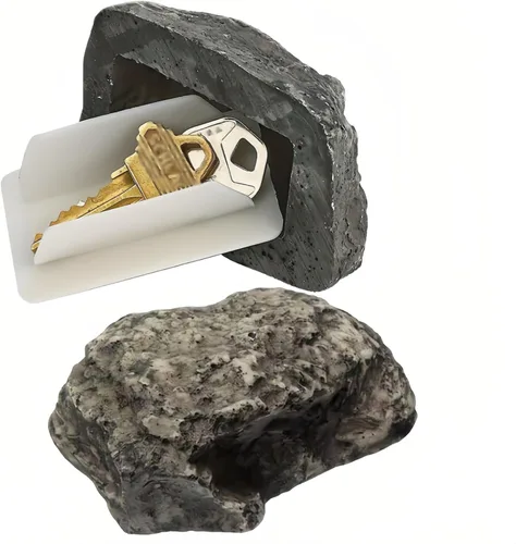 Roca oculta para guardar llaves al aire libre, aspecto de piedra gris, nunca se bloquea. Ocultador de llaves de roca falsa para exteriores, cubierta
