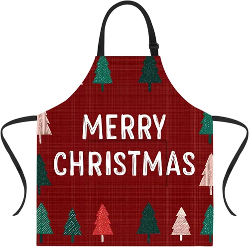 Miniatura 37 de ANNA QUEEN Delantal de Feliz Navidad para mujeres y hombres con bolsillos, delantal de muñeco de nieve, delantal de cocina ajustable para cocinero