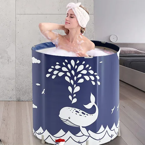 BDL - Tina portátil japonesa plegable para adultos, tinas de hidromasaje independientes con espuma térmica, tina de spa plegable para espacios Azul