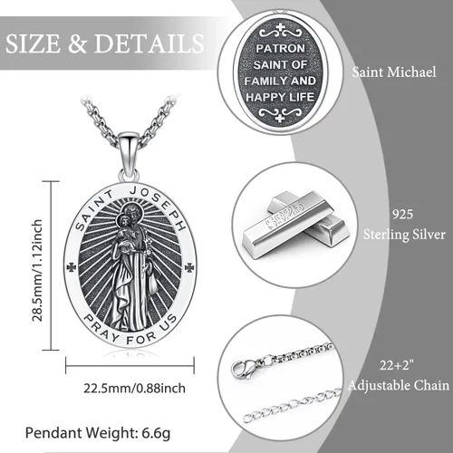 Miniatura 166 de Odinstone Collar de plata de ley 925 con medalla de San Miguel/San Cristóbal/San Benito/Crucifijo de Jesús/San Uriel/Arcángel Rafael para hombres