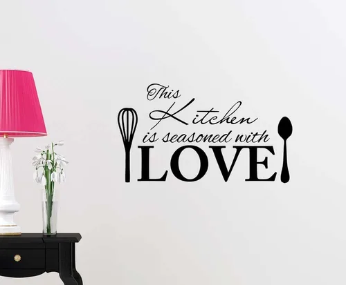 Simple Expressions Arts Calcomanía de vinilo para pared, con texto en inglés "This Kitchen is Seasoned with Love", lindo inspirador para familia,