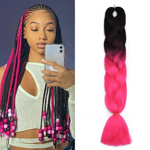 Miniatura 4 de Benehair Extensiones de cabello trenzado ombré de 24 pulgadas, 1 paquete de extensiones de cabello trenzado jumbo de alta temperatura, cabello