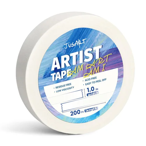 JusArt Cinta de Artista para Papel de Acuarela, 1 Pulgada de Ancho 200 Pies de Largo, Cinta de Arte Blanca para Enmascarar, Enmarcar y Pintar, Sin