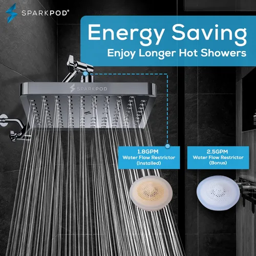 Miniatura 3 de SparkPod Cabezal de regadera – Lluvia de alta presión – Diseño de lujo de calidad premium – Instalación en 1 minuto – Reemplazo ajustable fácil