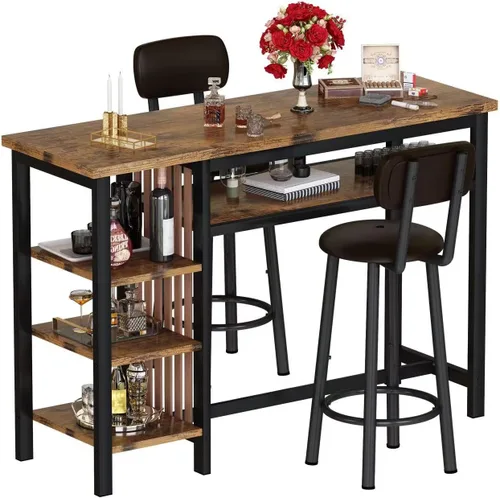 Miniatura 2 de Recaceik Juego de mesa de comedor de bar de 47 pulgadas para 2, juego de mesa de bar y sillas de 3 piezas, juego de mesa de comedor de altura