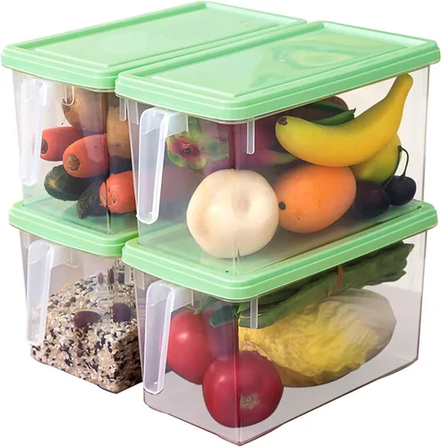 Contenedores de almacenamiento de plástico cuadrados organizadores de almacenamiento de alimentos, organizador apilable para refrigerador,
