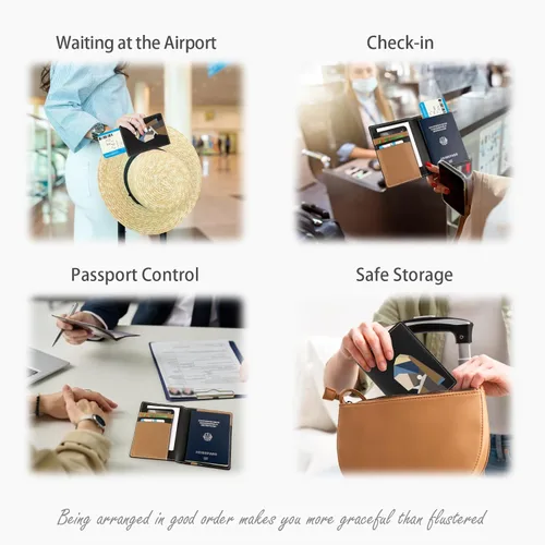 Miniatura 7 de Lychii Funda para pasaporte con bloqueo RFID, cartera delgada de piel sintética para pasaporte, para viajes, 5.7 x 4.1 pulgadas