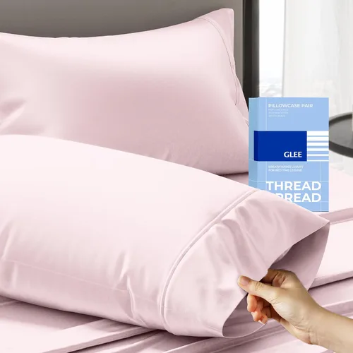THREAD SPREAD Juego de 2 fundas de almohada 100 % algodón tamaño estándar/Queen, fundas de almohada de algodón de 400 hilos, suaves y refrescantes
