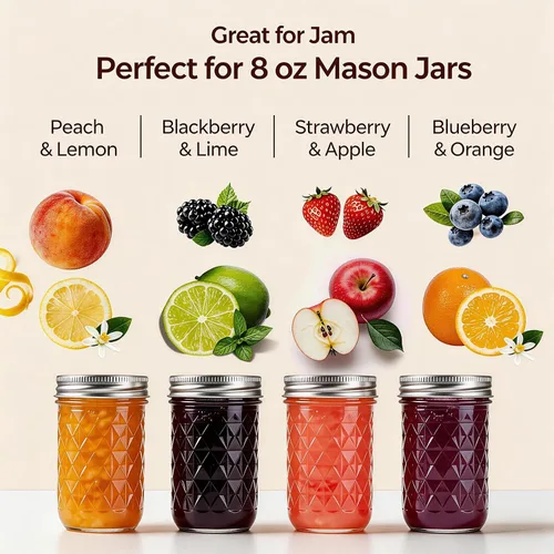 Miniatura 8 de Mason Jars - Tarros de boca regular de 8 onzas, paquete de 4 tarros de vidrio de grado alimenticio con tapas herméticas, tarros reutilizables sin