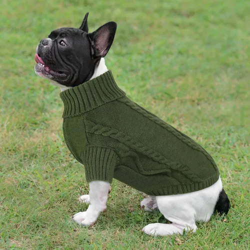Miniatura 7 de Queenmore - Suéter de punto trenzado con cuello alto para perros pequeños, para climas fríos, para chihuahua, bulldog, teckel, carlino y yorkie, XS