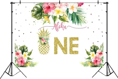 Miniatura 2 de Lofaris Fondo de fiesta de verano con diseño floral tropical hawaiano de piña, piña, decoración de fiesta de cumpleaños para niños, 7 x 5 pies