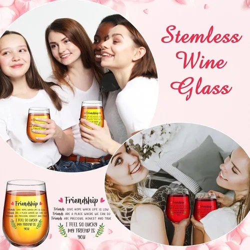 Miniatura 4 de Paquete de 4 copas de vino de la amistad de 17 onzas, regalos para el día de los galentinos, para grupos de amigos, mujeres, copas de vino sin