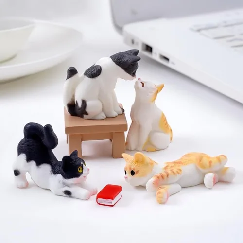 Miniatura 2 de Juego de 10 figuras de gato pequeñas pintadas a mano realistas para casa de muñecas, juego de figuras de gatos en miniatura, lindo gatito de resina