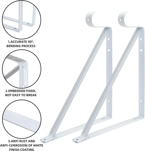 Miniatura 2 de Soportes de Barra de Armario de Servicio Pesado Paquete de 4, Soporte de Estante de Armario Montado en Pared, Soporte de Refuerzo para Estantes