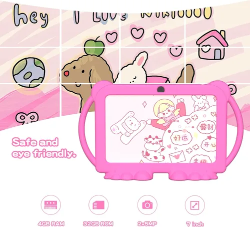 Miniatura 4 de Tablet para niños, tablet de 7 pulgadas para niños 4GB+32GB admite expansión de 1TB, control parental preinstalado, tablet Android para niños, Rosa