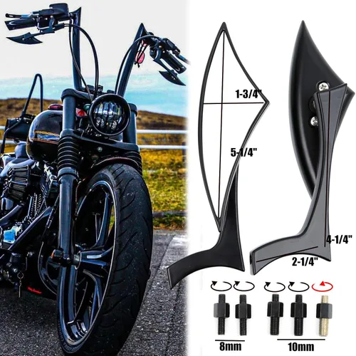 Miniatura 4 de 8 mm 10 mm Espejos retrovisores laterales negros para motocicletas Blade Compatibles con Harley Sportster Custom Iron 883 Road King Street Softail
