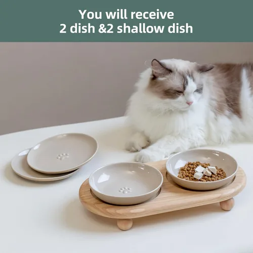 Miniatura 6 de Havniva Cuencos elevados de cerámica para gatos de 5.6 pulgadas con soporte aptos para bigotes, juego de cuencos de comida y agua para gatos con dos