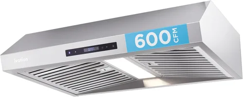 Ivation Campana extractora de 30 pulgadas para debajo del gabinete, 600 CFM, ventilación de 3 vías, luz LED y reloj integrados, temporizador de