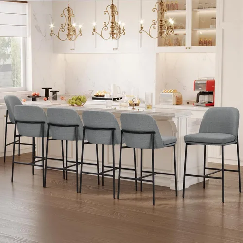 Miniatura 21 de COLAMY Taburetes de bar con respaldo, taburetes de bar de altura de mostrador, taburetes tapizados con patas de madera para cocina, isla de comedor