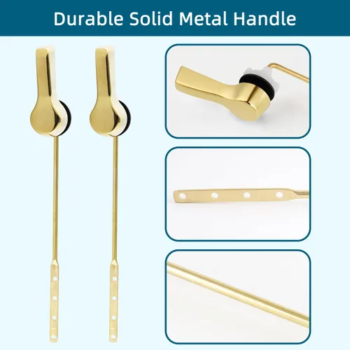Miniatura 3 de Hygie Rinse Palanca de Manija de Inodoro de Metal de 2 Piezas Repuesto de Descarga, Manija de Inodoro Universal de Montaje Frontal con Cadenas