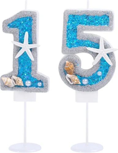 Miniatura 16 de Vela de cumpleaños número 0 3D número 0 para decoración de pastel para niños y niñas, niños pequeños bajo el océano, tema azul mar, fiesta