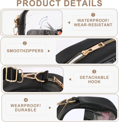 Miniatura 4 de Bolsa transparente aprobada para estadios, bolsa transparente para conciertos, monederos transparentes para mujer, bolsa cruzada con dos correas