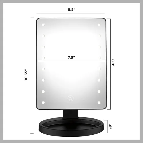Miniatura 7 de Conair Espejo de maquillaje iluminado, espejo de tocador LED con base de almacenamiento, funciona con pilas en negro