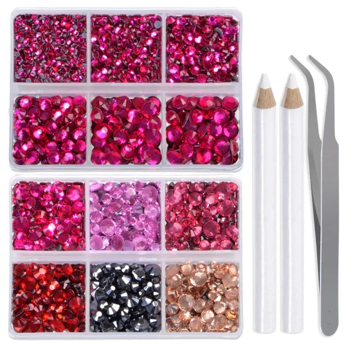 Miniatura 21 de LPBeads 6400 unidades de diamantes termoadhesivos de 12 colores con parte trasera plana, 5 tamaños mixtos, gemas de cristal redondas con pinzas