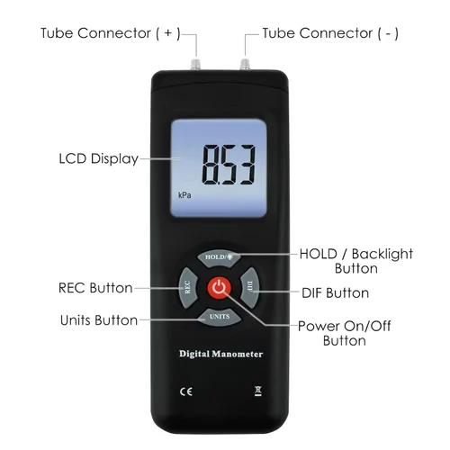 Miniatura 4 de Manómetro, medidor de presión de aire profesional, manómetro digital, medidor de presión de gas, 11 unidades con luz de fondo, adecuado para presión