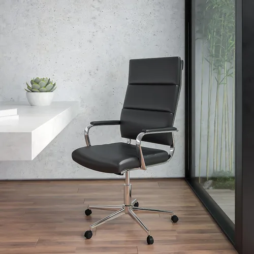 Miniatura 2 de Flash Furniture Hansel - Silla de oficina giratoria ejecutiva con respaldo alto, color negro LeatherSoft