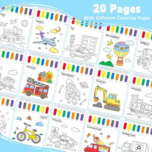 Miniatura 2 de Libros de pintar con agua SOCOLER para niños pequeños, papeles de pintura de acuarela sin desorden con tema de tráfico para niños, kit de pintura