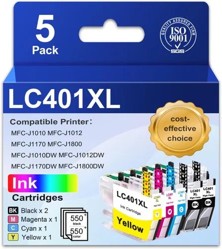 LC401XL LC401 - Cartuchos de tinta (5 unidades, 2 unidades, negro/cian/magenta/amarillo) cartuchos de tinta compatibles de repuesto para impresora