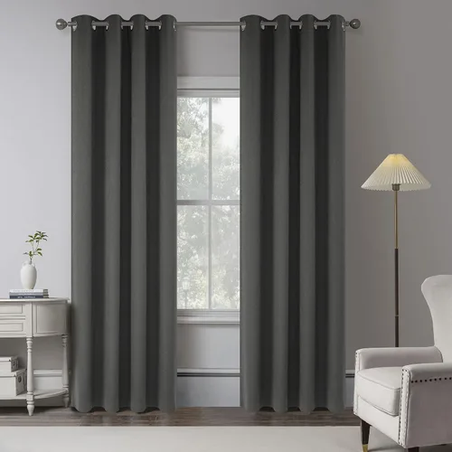 Miniatura 10 de KEQIAOSUOCAI Cortinas de lino 100% opacas de 100 pulgadas de largo, 2 paneles para dormitorio, estilo casa de campo moderna, completamente negro