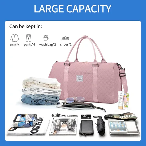 Miniatura 3 de SHOULDCAT Bolsa de lona de gimnasio para mujer, bonita bolsa de viaje para fin de semana, bolsa de lona para la noche, bolsa de hospital