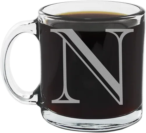 Miniatura 27 de Spotted Dog Company Taza de café de vidrio transparente con monograma grabado de 12 onzas (letra A), regalos de café personalizados de la A a la Z