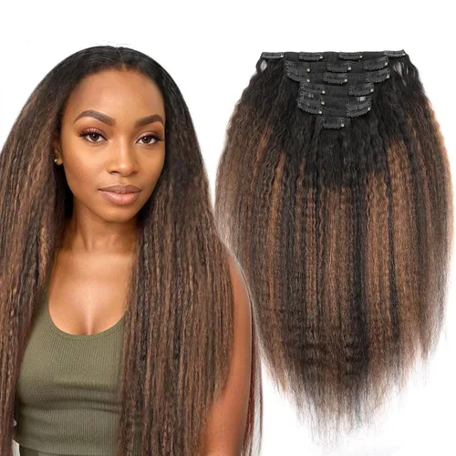 Miniatura 8 de ABH AMAZINGBEAUTY HAIR Extensiones de cabello lacio rizado con clip para mujeres negras, color natural, extensiones de cabello humano virgen