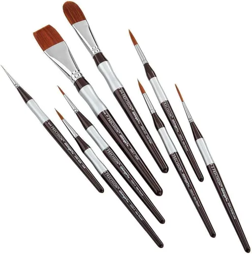 Miniatura 6 de KINGART 1070C Premium 8 Pc. pinceles de pintura acrílica de precisión para artistas, mango corto y cómodo, pelo sintético Taklon para pinturas