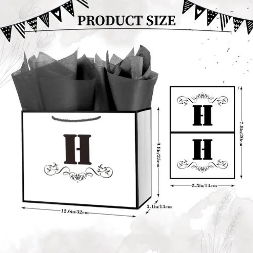 Miniatura 2 de ysmile Bolsa de regalo de letras con papel de seda para hombres, bolsa grande de 12 pulgadas, color blanco y negro, para cumpleaños, aniversario