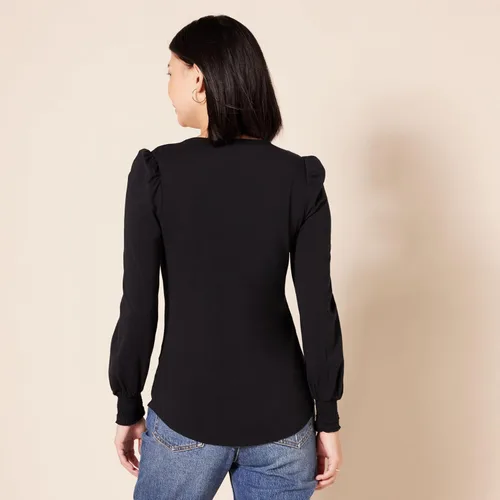 Miniatura 3 de Tienda Essentials - Camiseta de manga larga con cuello redondo y puños fruncidos para mujer